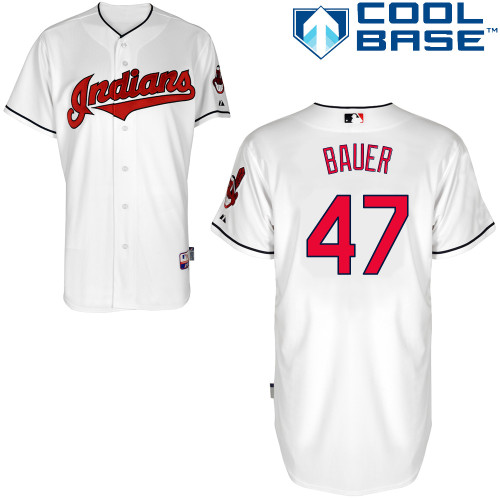 Trevor Bauer #47 MLB Jersey-Cleveland Indians Men's Authentic Home White Cool Base Baseball Jersey